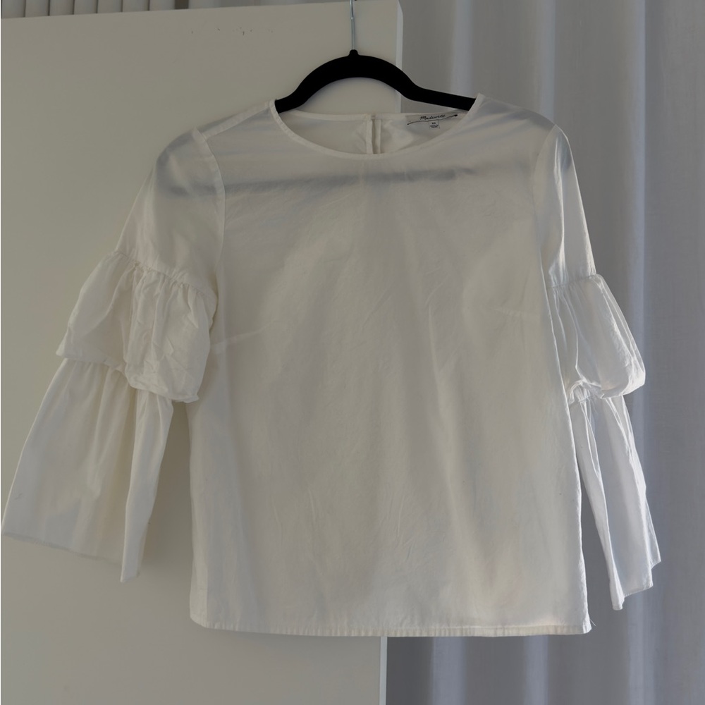 Madewell XS cotton poplin ruffle sleeve top